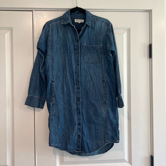 Madewell Women's Button Down Silk Cotton Chambray Jean Dress Tunic Size XS‎ - Picture 1 of 8
